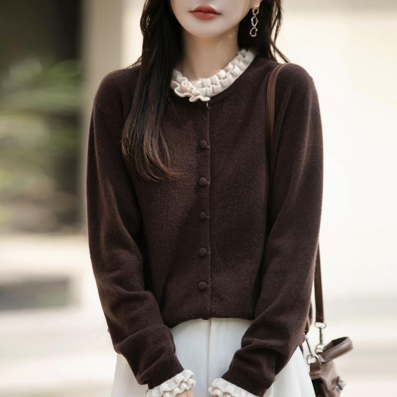 Vintage Ruffled Knit Cardigan Casual Autumn Winter Outerwear