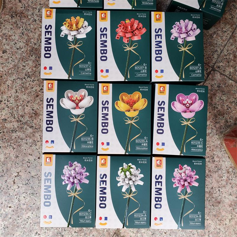 Sembo Blocks MOC Beautiful Flower Bouquet Roses Tulips Model Building Bricks Kids Present Valentine's Day Birthday Girls Gift