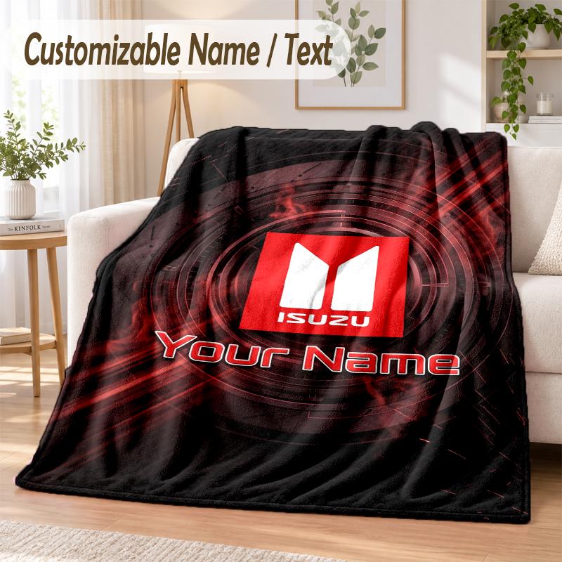 Custom Text Flannel Blanket Isuzu Print Warm Cozy Blanket Home Sofa Bedding