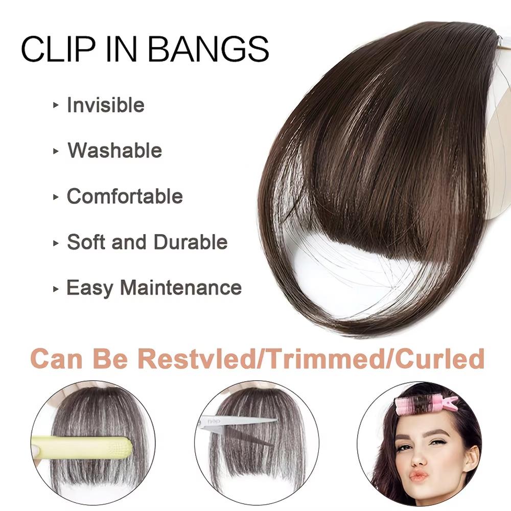 Dünne durchsichtige Luft-Pony Clip-in Haarverlängerung Synthetischer Pony mit Koteletten Pony-Haarteile Für Mädchen Tägliche Party-Nutzung