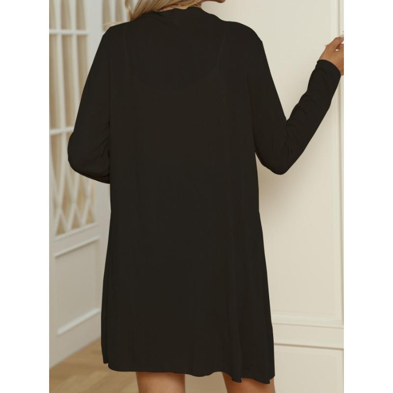 Damen Einfarbige Knopfleiste Langarm Locker Lässig Langer Cardigan