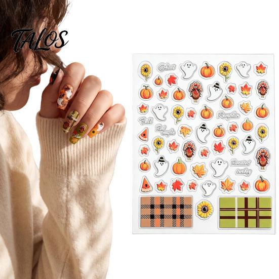 Ghost Nail Art Stickers for Halloween Thanksgiving, Autumn Turkey Pumpkin Maple Easy Application Decals Leaf Manicure Sticker, Embossed Waterproof