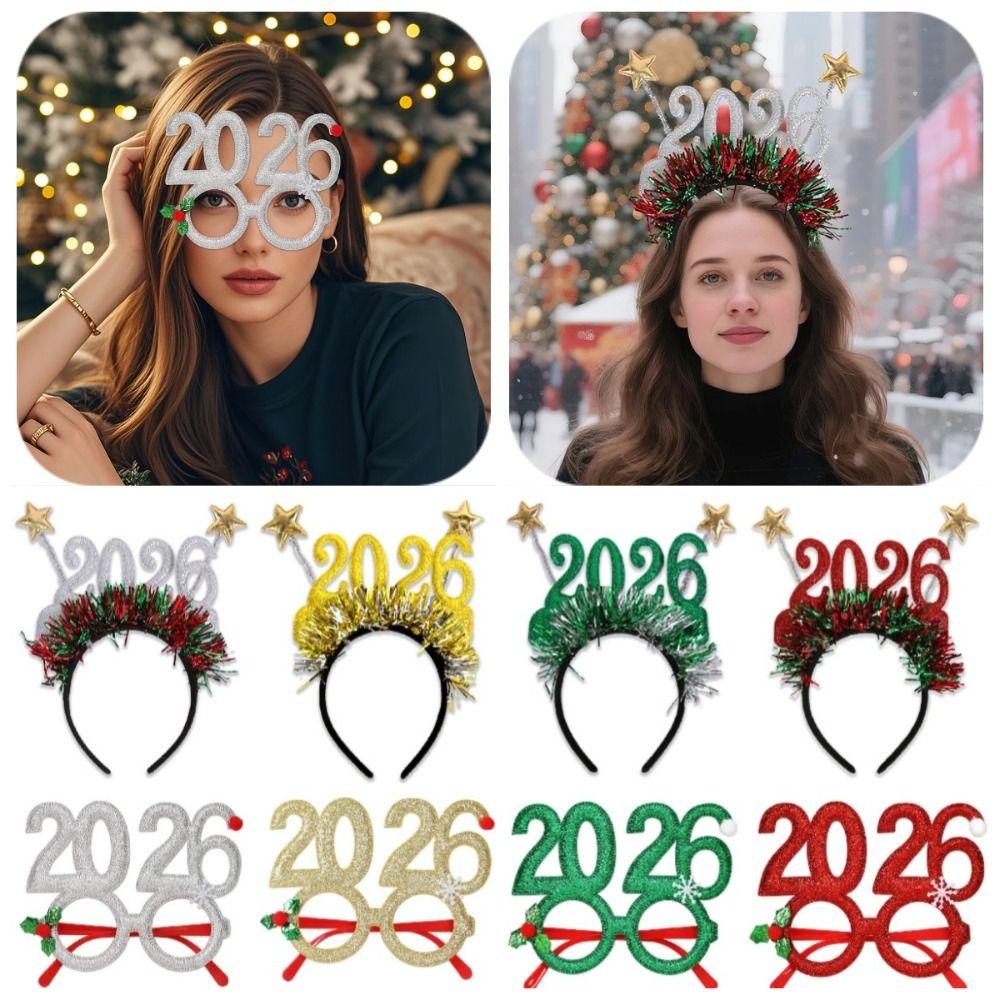 Sweet 2026 Happy New Year Headband Cute Glitter Hair Hoop Exquisite Christmas Headpiece  Cosplay