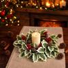 Artificial Christmas Candle with Holly, Red Berries and Pinecones for Holiday Table Decor