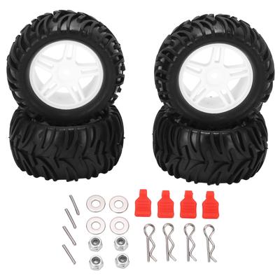 4pcs 82MM Front Rear Rubber Tires and 5 Spoke Wheel Rims Set for Wltoys 144001 1 14 RC Off Road CarWhite
