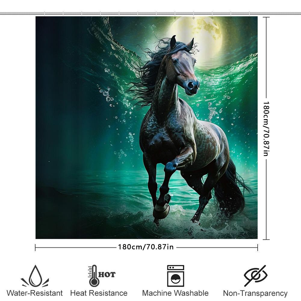 3D Printing Waterproof Shower Curtain With Horse Design For Bathroom Decoration Green Moonlight Version