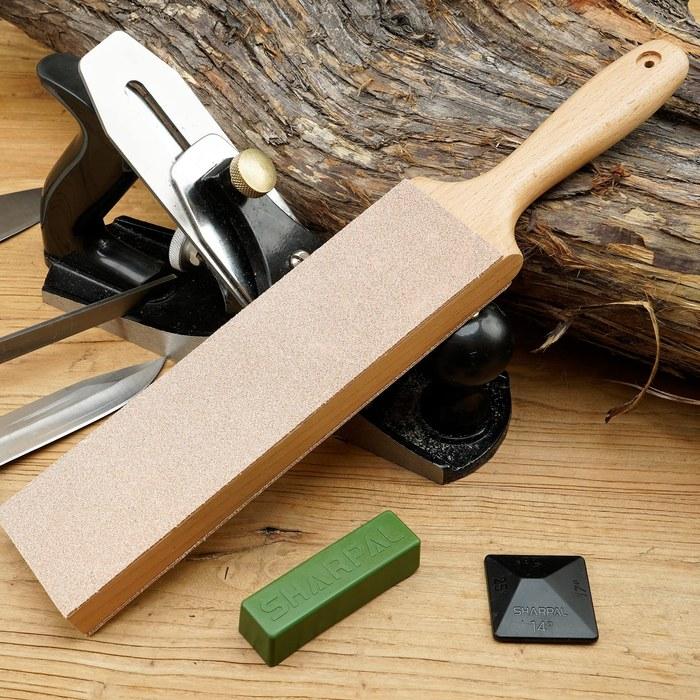 SHARPAL 205H Leather Strop (Genuine Cowhide) 8" X 3" Kit, 2oz. Polishing Compound & Angle Guide, Knife Stropping Block for Sharpening &