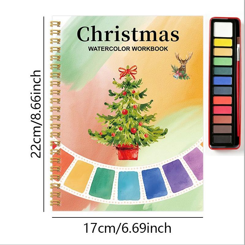 

Watercolor Workbook, Professional Watercolor Coloring Book, Painting Practice Drawing Book,12-color watercolor box