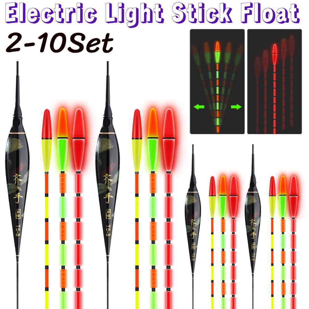 2-10 Sets Leuchtstab Schwimmer Elektrische Angelposen Verbundwerkstoff Verdicktes Auffälliges Bisshaken Farbwechselnd Nacht