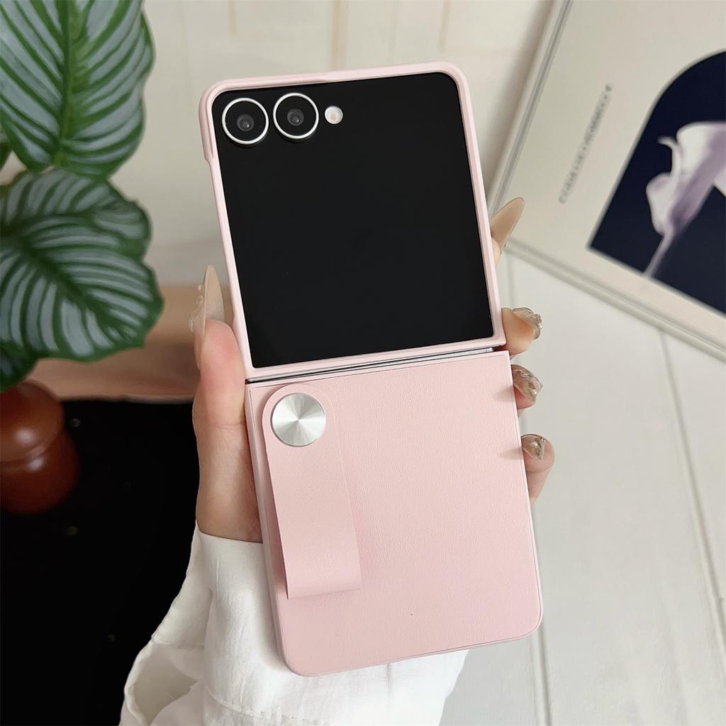 For Samsung Galaxy Z Flip7 5G Case PU Leather + PC Phone Cover with Grip Strap