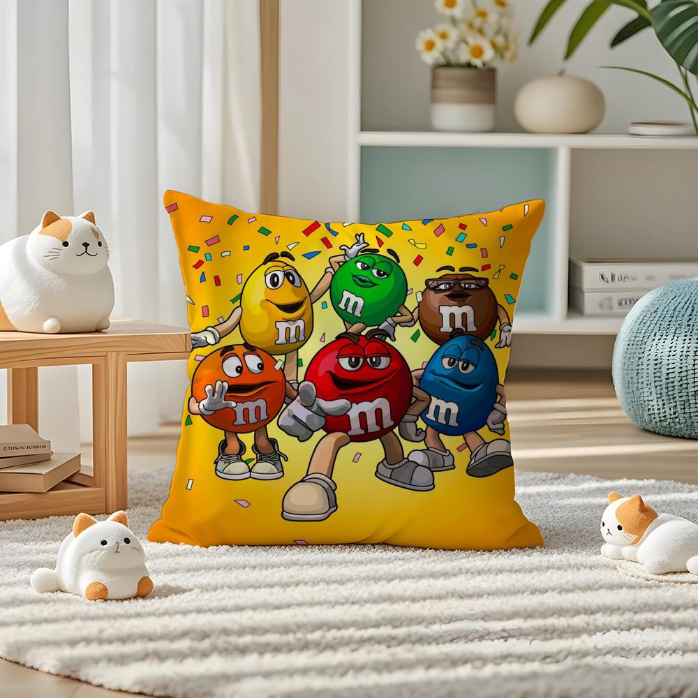 Cute Funny M&Ms Chocolate Pillow Case Double-Sided Plush Sofa Cushion Covers Organic Breathable Invisible Zipper