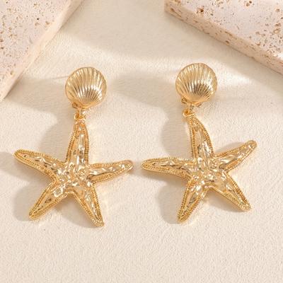 European and American Exaggerated Ocean Wind Gold Earrings Ins Wind Beach Vacation Wind Stud Earrings Pleated Fashion Starfish Earrings