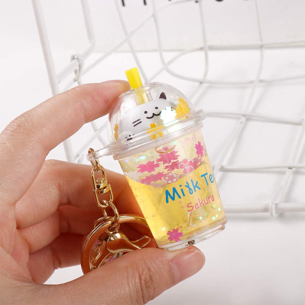 Ring Cartoon Ornaments Kids Key Holder Car Key Chain Milk Tea Bottle Keychain Sakura cat Key Ring