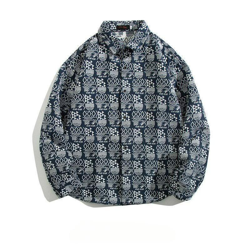 Shirt Men's Loose Autumn and Winter Models Retro Ethnic Style Couple Long-sleeved Shirt Jacket