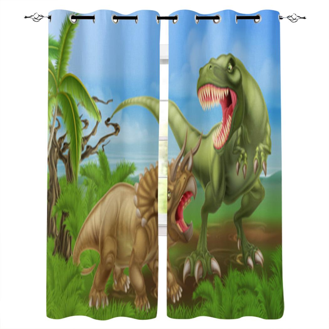 Шторы на окна с изображением динозавра в джунглях для гостиной — фото 18