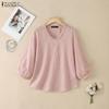 ZANZEA Women Casual V-neck Plaid Print Loose Half Sleeve Blouse