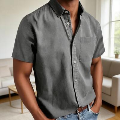 Herren Hemd mit Knöpfen Weiches Vintage Kurzarm T-Shirt Sommer Lässig Strand Angeln Oberteile mit Tasche
