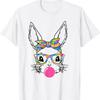 Cute Bunny With Bandana Tie Dye Glasses Bubblegum Easter Day T Shirt