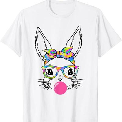 Cute Bunny With Bandana Tie Dye Glasses Bubblegum Easter Day T Shirt