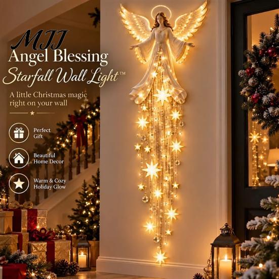 Guardian Angel Gift Blessing Wall Light, Cascading Glowing Star Christmas Lamp, LED Vintage Home Accents Starfall Effect Figurine for Bedroom