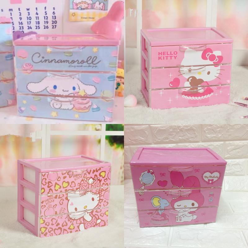 Hello Kitty Leopard Unicorn Melody Pattern Three Layer Drawer Style Storage Box For Jewelry And Makeup Organizer