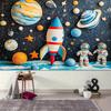 1pc 2D Flat Background Banner with Cartoon Astronaut  Rocket  and Planet Pattern Background Decoration