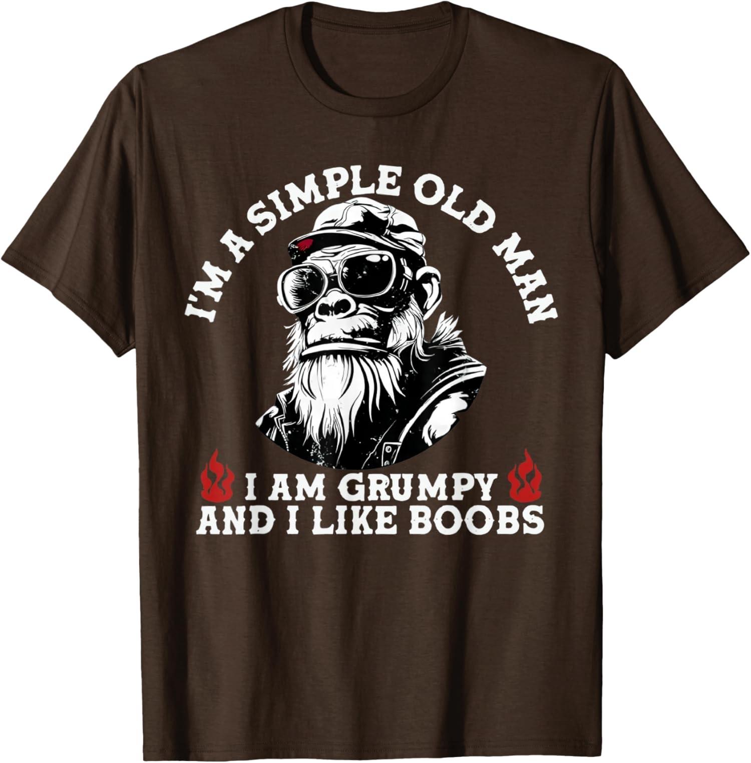 I m A Simple Old I Am Grumpy and I Like Boobs Monkey T-Shirt S разноцветный