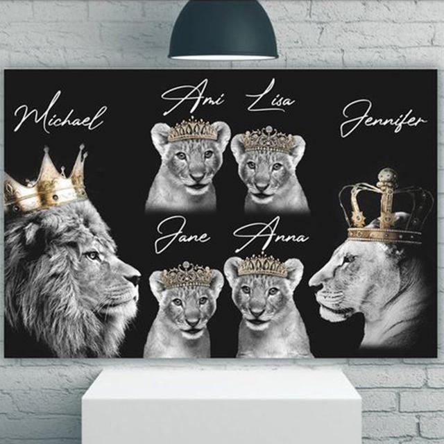 Lion Family Crown Print Canvas Painting Gallery Grade Wall Decor Posters Abstract Animal Autograph Black and White Pictures Gift