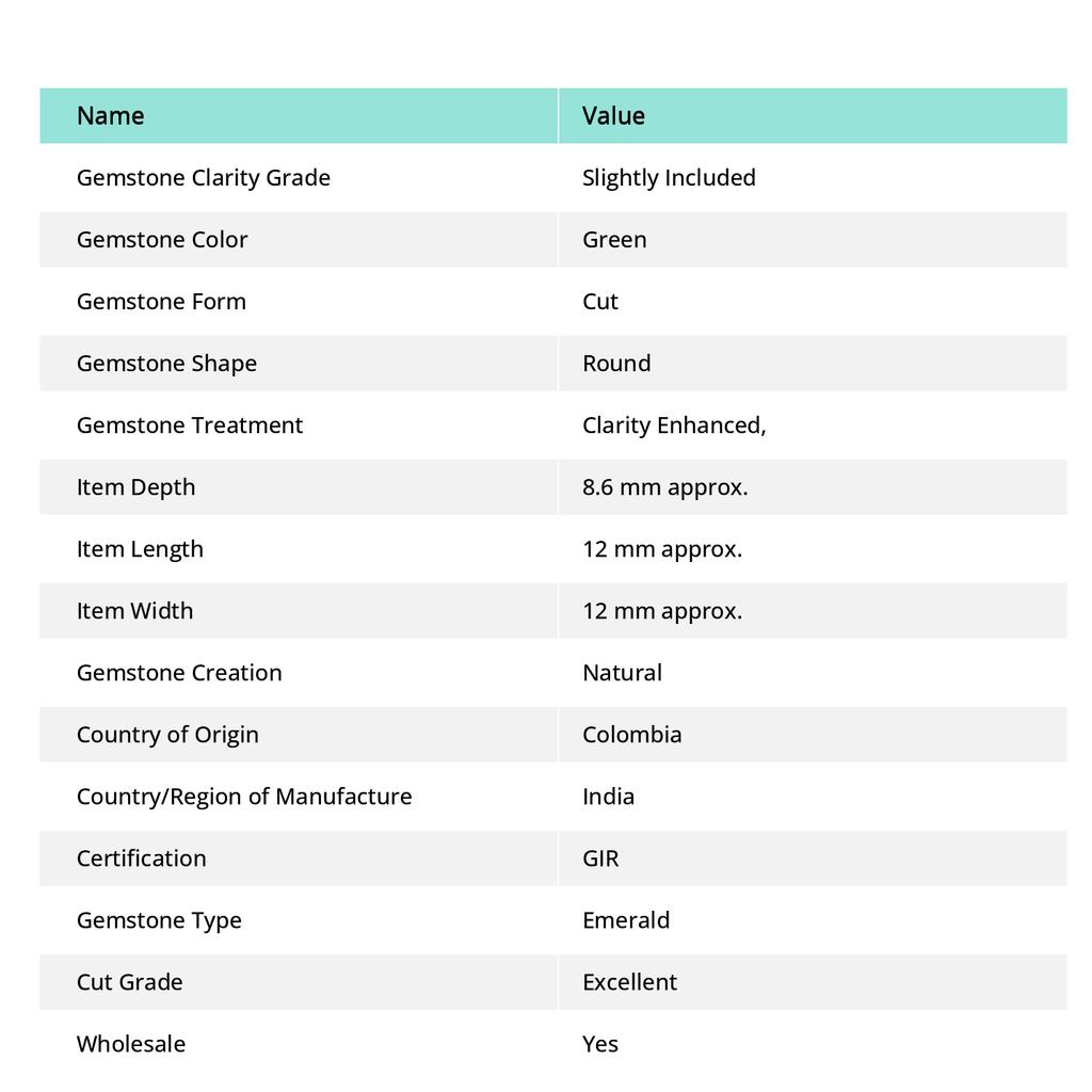 7.20 Ct Natural CERTIFIED Emerald Round Cut Green Colombian Loose Gemstone A-6242
