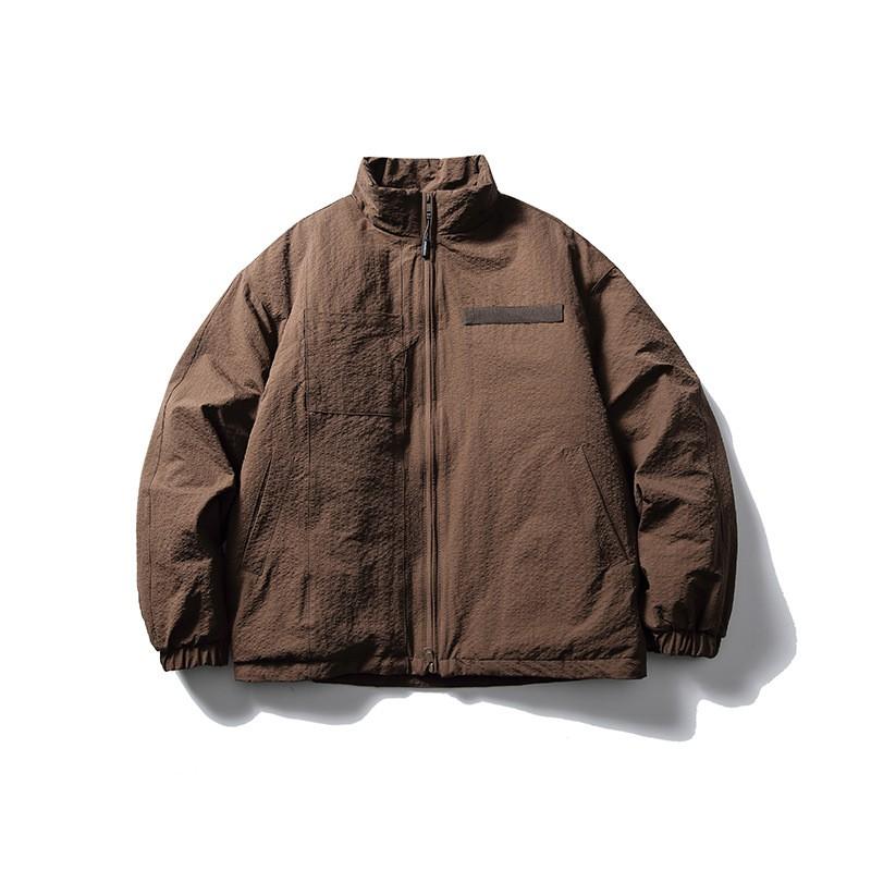 Unisex Winter Warm Cotton Puffer Jacket Stand Collar Loose Fit Solid Color Casual Streetwear Youth
