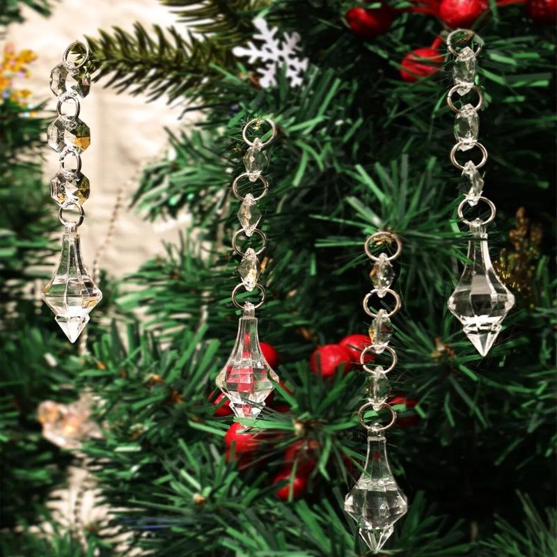 2 stücke Acryl Kristall Tropfen Perlen Weihnachtsschmuck Baum Dekoration Girlande Kronleuchter Hängende Kristalle für Hochzeit Party