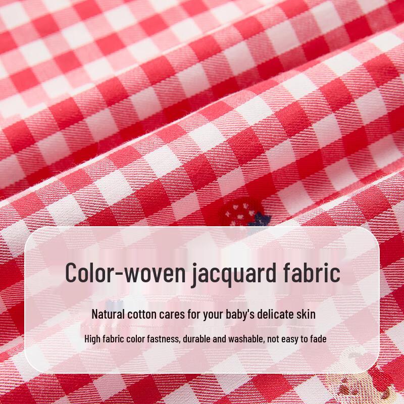 PawinPaw Girls' Plaid Collar Cartoon Bear Dress