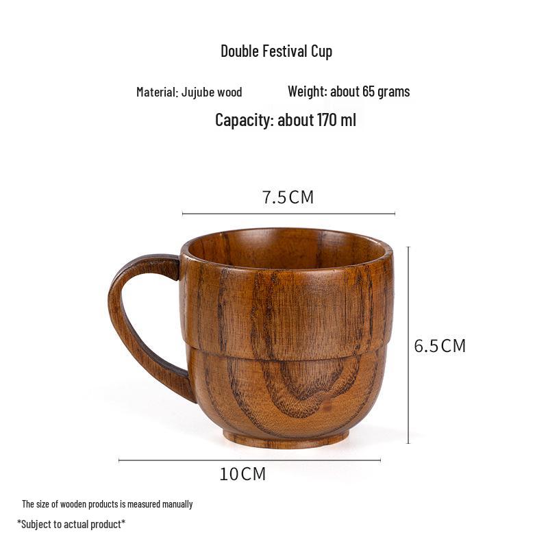 Кружка с ручкой из древесины кислой зизифуса, с большим животом - Деревянная чашка для воды, пива, кофе, чая
