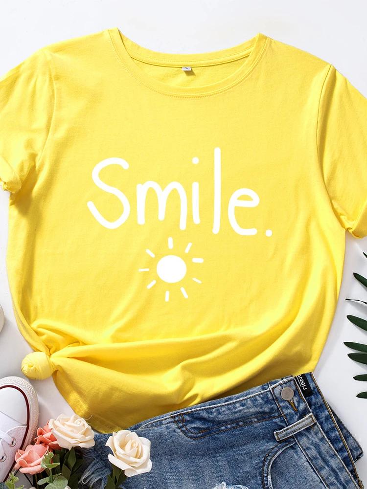 Sun Smile Print T Shirt Women Short Sleeve O Neck Loose Tshirt Summer Women Causal Tee Shirt Tops Camisetas Mujer