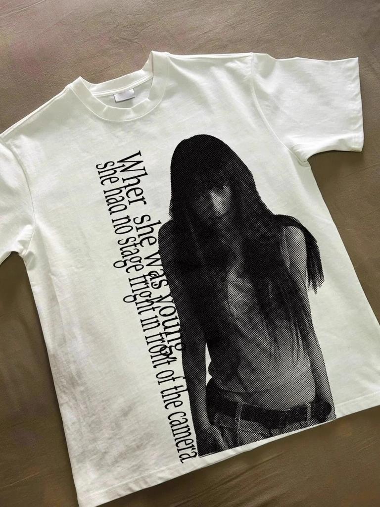 2000s Vintage Casual Girl Print Y2k Women T Shirt Short Sleeve Streetwear Harajuku Gothic Tee Crop Top Men Cotton T-shirt Clothe