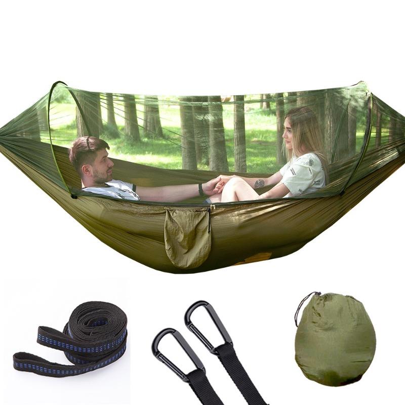 Mosquito Net Hammock Camping Parachute Fabric Automatic Quick Opening Lightweight Hanging Sleeping Swing for Outdoor Travel