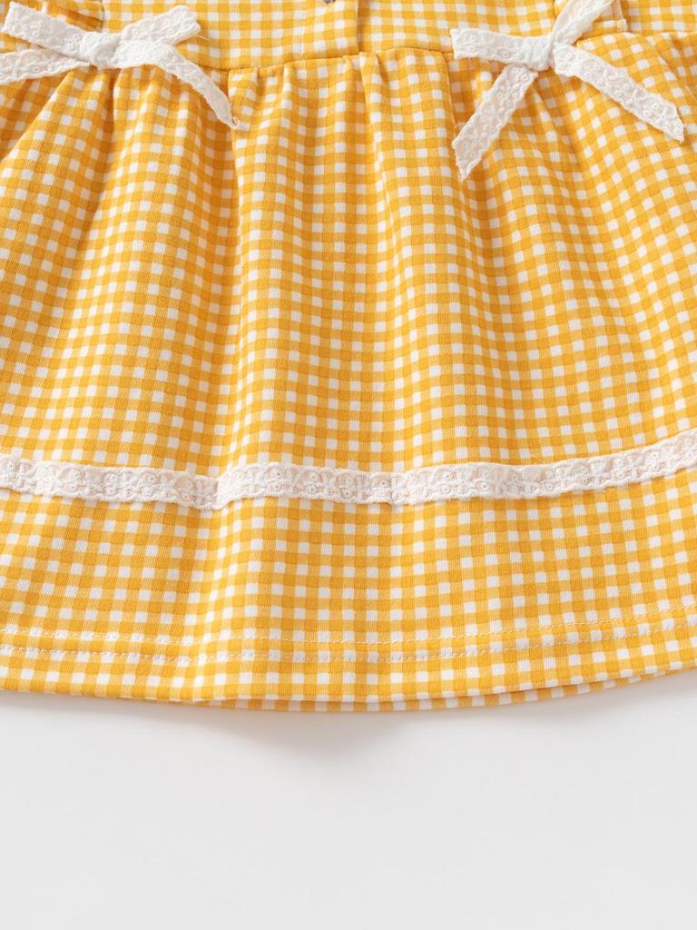 0-6 Years Girls' Long-Sleeve Plaid Cotton Dress - Spring & Autumn Princess Style