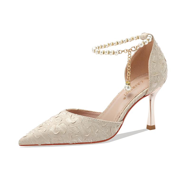 

Летние женские босоножки, модные туфли-лодочки, плиссированные, с цепочкой из жемчуга, босоножки на высоком каблуке, свадебные, банкетные, модельные туфли, большие размеры 35