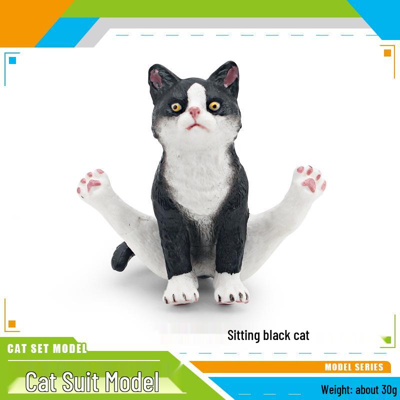 Children's Black and White Kitten Simulation Set - Toy Cat Figurine
