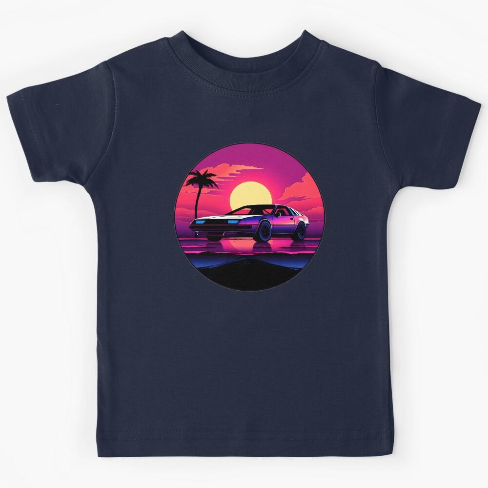 Super Car with Beautiful Sunset, Retrowave Car Kids T-Shirt 160