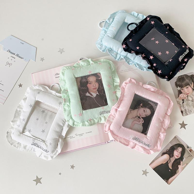 3 Inch Kpop Photocard Holder Keychain Ins Fashion Cute Star Fabric Puffy Idol Photo Storage Pendant For Fans