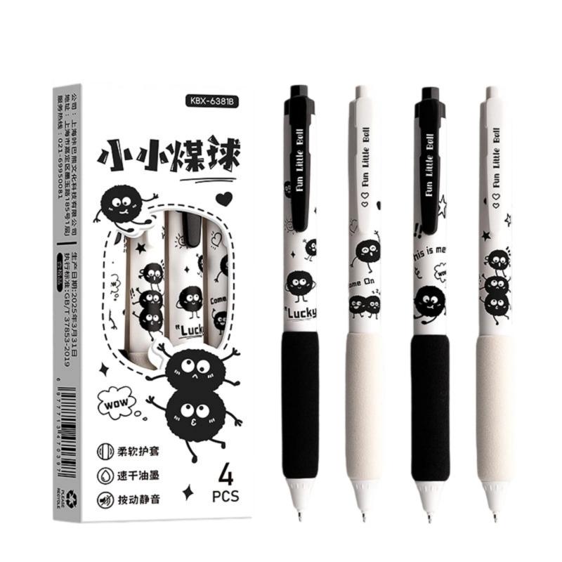 

4 Pieces Quiet Press Retractable Pens Ergonomic Comfort with Steel Tip Quick Dry Ink Suitable for Exams & Note