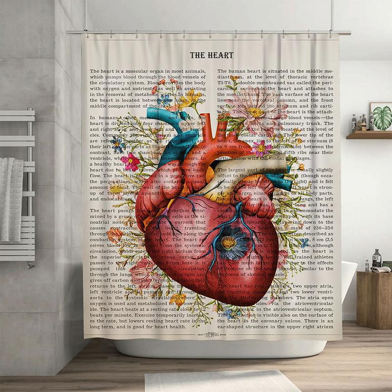 

Decorative Heart Shower Curtain 3D Printed Bath Decor With Flower Print For Bathroom Decorations In Pink Red Blue Yellow Floral W60H190(CM)-1 Pcs
