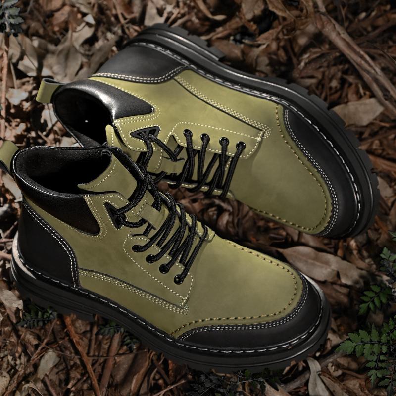 New Winter Fleece Lining Warm Men's Leather Boots, Outdoor Hiking Anti-slip Short Boots, All-season Men's Boots and Casual Boots