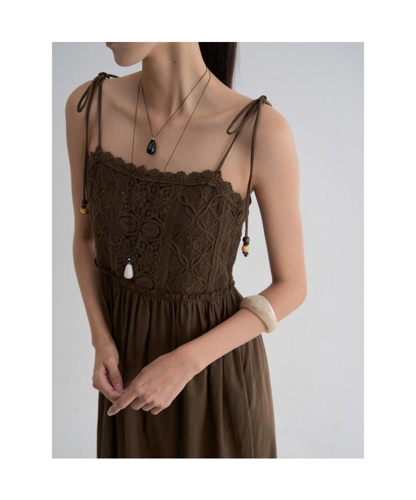 8SECONDS Lace Contrast Sleeveless Long Dress Brown