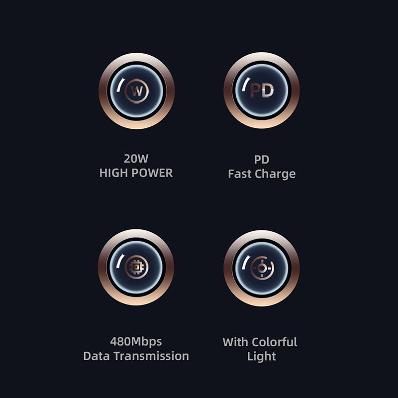 USAMS 6A USB Typ C Kabel LED Indikátor Lightning Kabel Pro iPhone 13 12 Huawei Samsung Xiaomi Mobilní Telefon PD 100W Rychlá Nabíječka