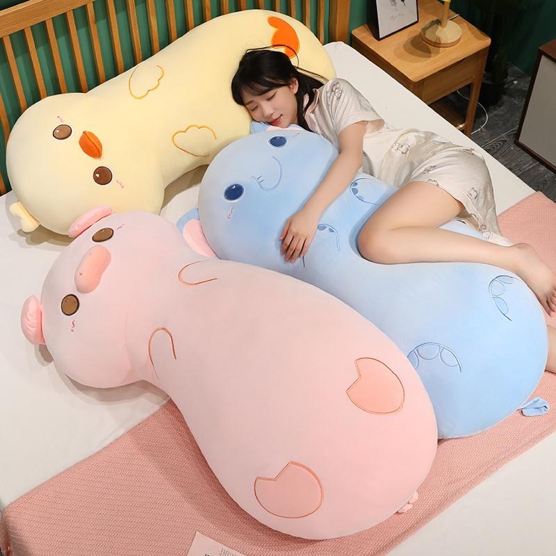 Cartoon Long Body Pillow Duck Pig Elephant Plush Cushion Soft Fluffy Animal Stuffed Pillow Sofa Bed Sleeping Hugging Decor