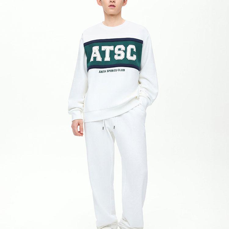 Anta Lifestyle Series Letter Round Neck Pullover Fleece Sweatshirt Men Sweatshirt Paper-White 152348706-1