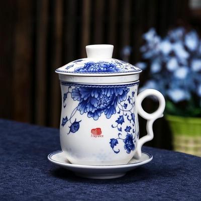 Creative Ceramic Mug Set with Lid and Filter - Four-Piece Gift Set for Office or Personal Use.