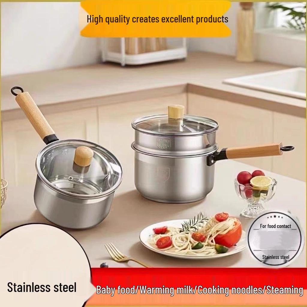 > Extra Thick Non-Stick Steel Milk and Baby Food Pot, Universal for Gas and Induction Cookers, Steamer and Noodle Pot.